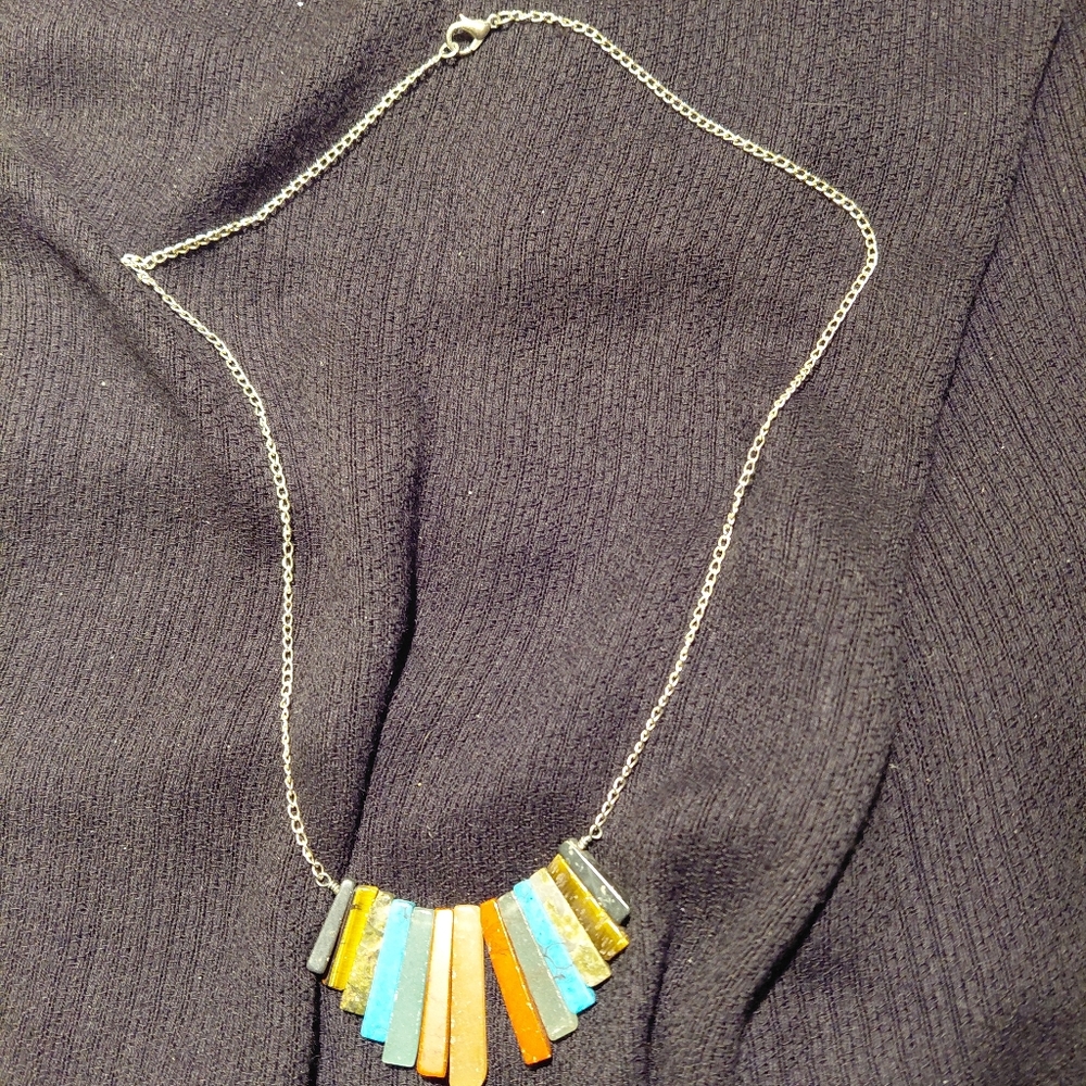 Semi-precious Stones Bar Pendant Necklace